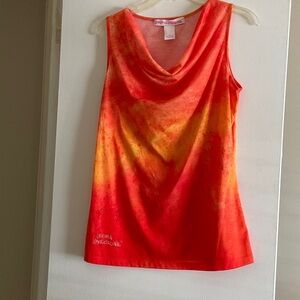 Leoma Lovegrove L Women's Orange Art to Wear Sleeveless Cowl Top